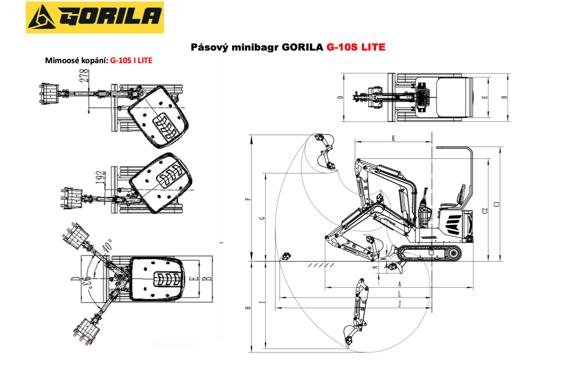 GORILA G10S I LITE 2026 rozměry a pracovní dosah